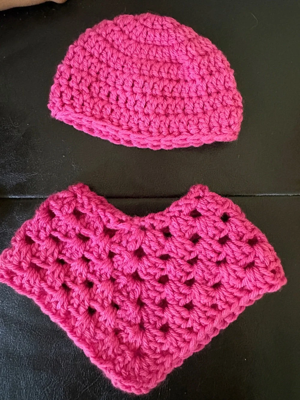 Pink Crochet Doll Hat and Poncho Set - Kids Toys